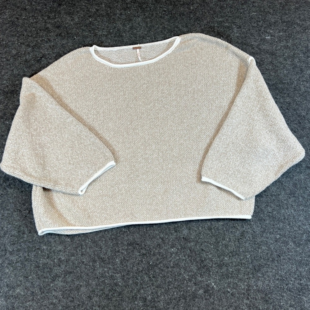 Free People Sweater Womens Medium Beige Textured Knit Oversized Boxy Streetwear